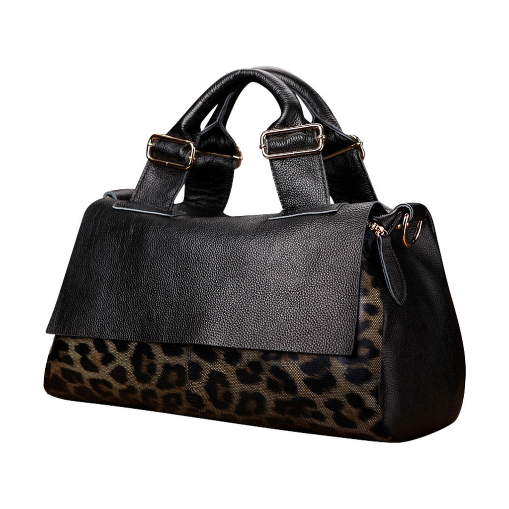SIENNA LEATHER LEOPARD BOSTON BAG
