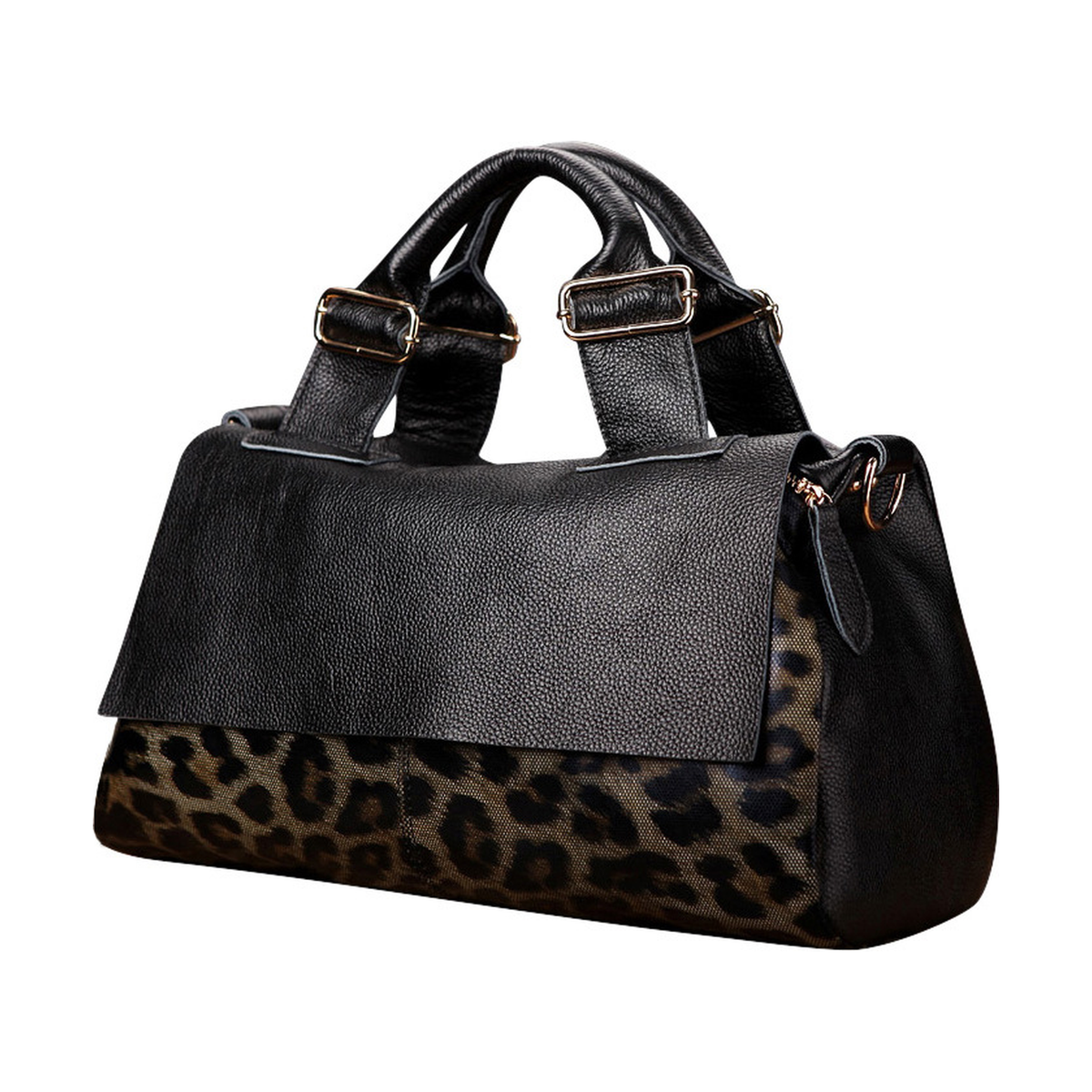 SIENNA LEATHER LEOPARD BOSTON BAG