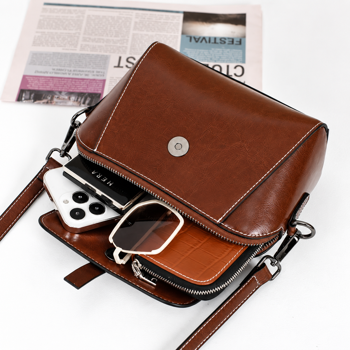 AMELIA LEATHER SHELL SHOULDER BAG