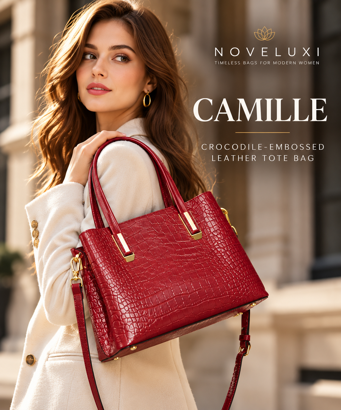 CAMILLE CROCODILE-EMBOSSED LEATHER TOTE BAG