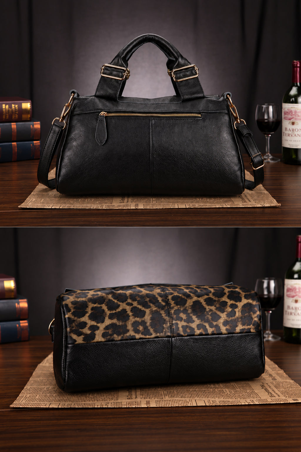 SIENNA LEATHER LEOPARD BOSTON BAG
