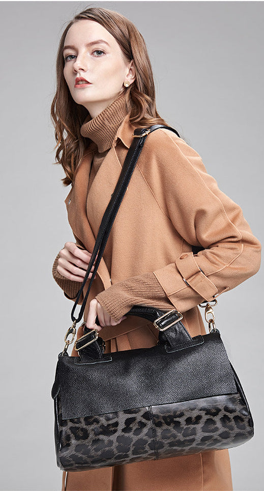SIENNA LEATHER LEOPARD BOSTON BAG