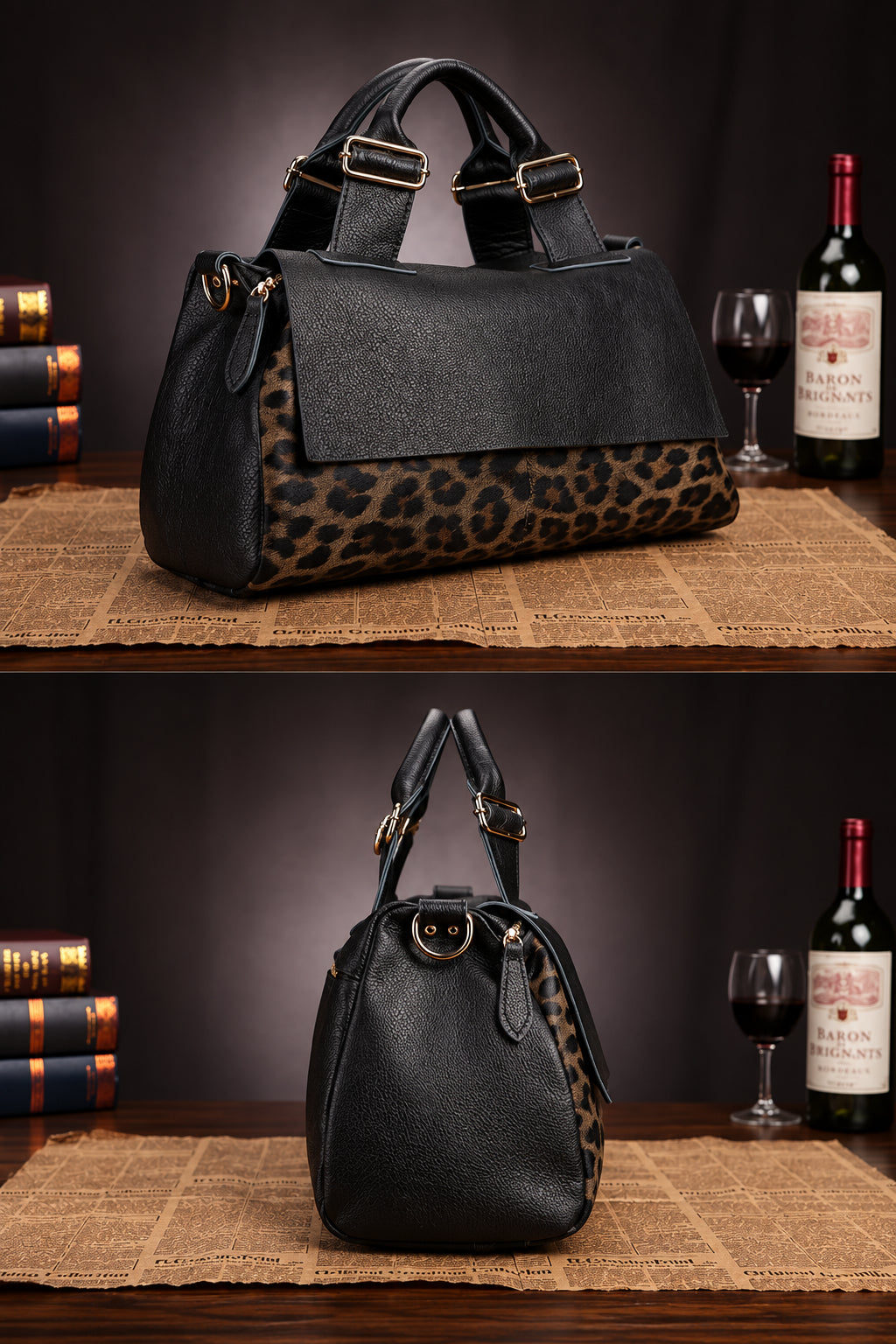 SIENNA LEATHER LEOPARD BOSTON BAG