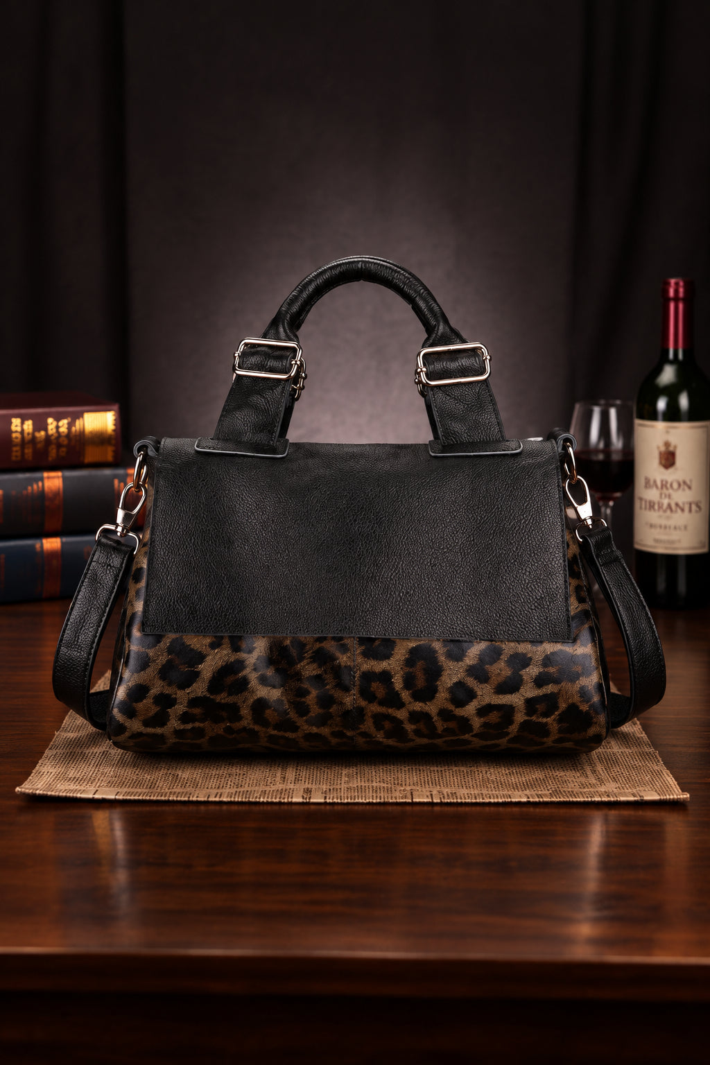 SIENNA LEATHER LEOPARD BOSTON BAG