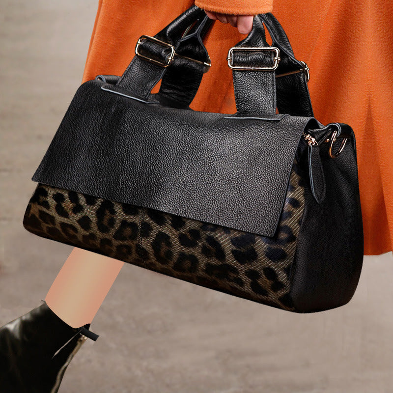 SIENNA LEATHER LEOPARD BOSTON BAG