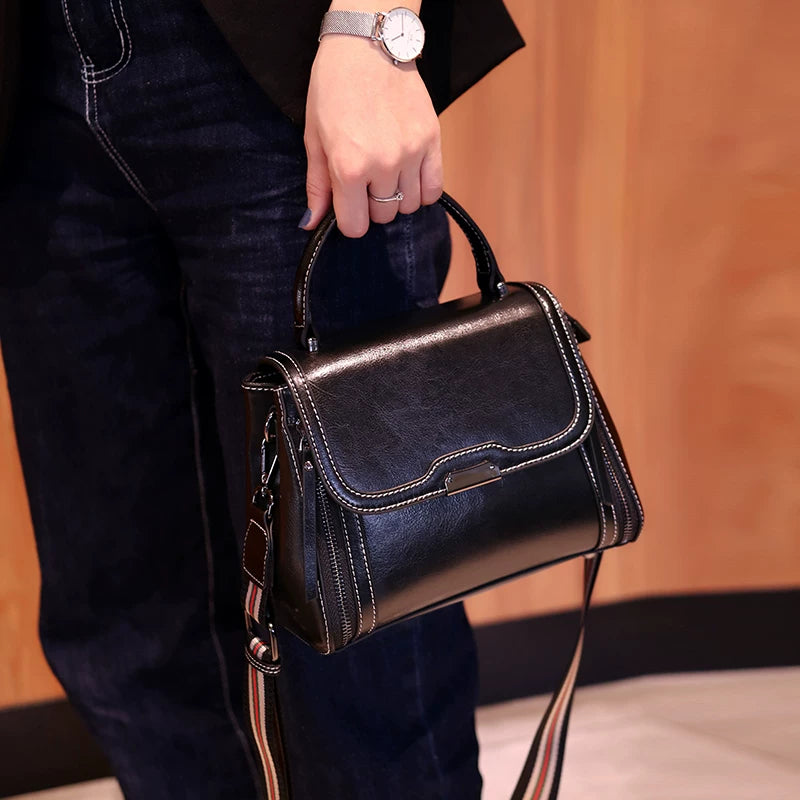 MABEL SPLIT COWHIDE LEATHER SHOULDER BAG