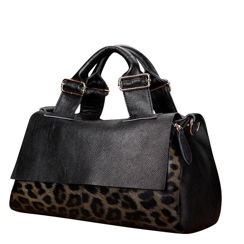 SIENNA LEATHER LEOPARD BOSTON BAG